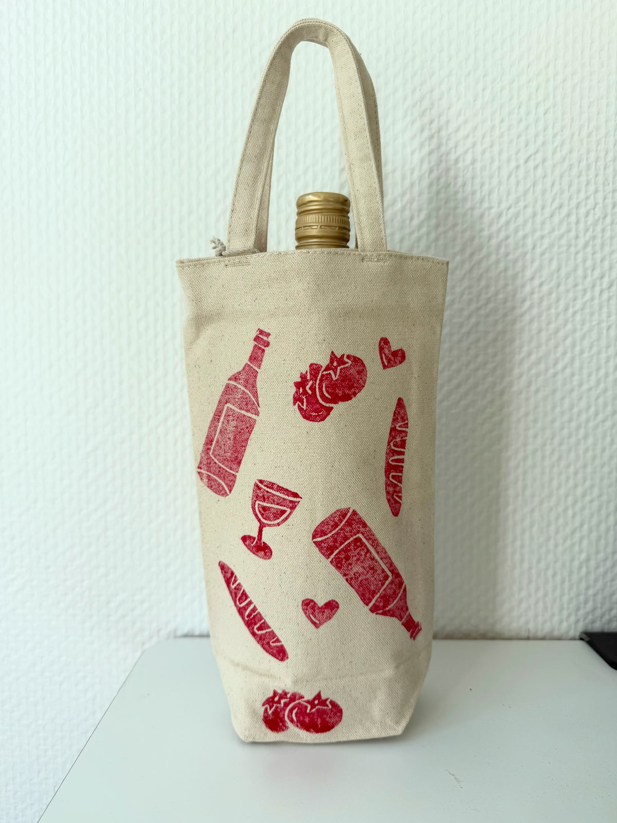 Linoldruck auf Weintasche - Wine & Print