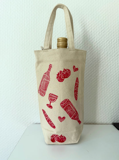Linoldruck auf Weintasche - Wine & Print