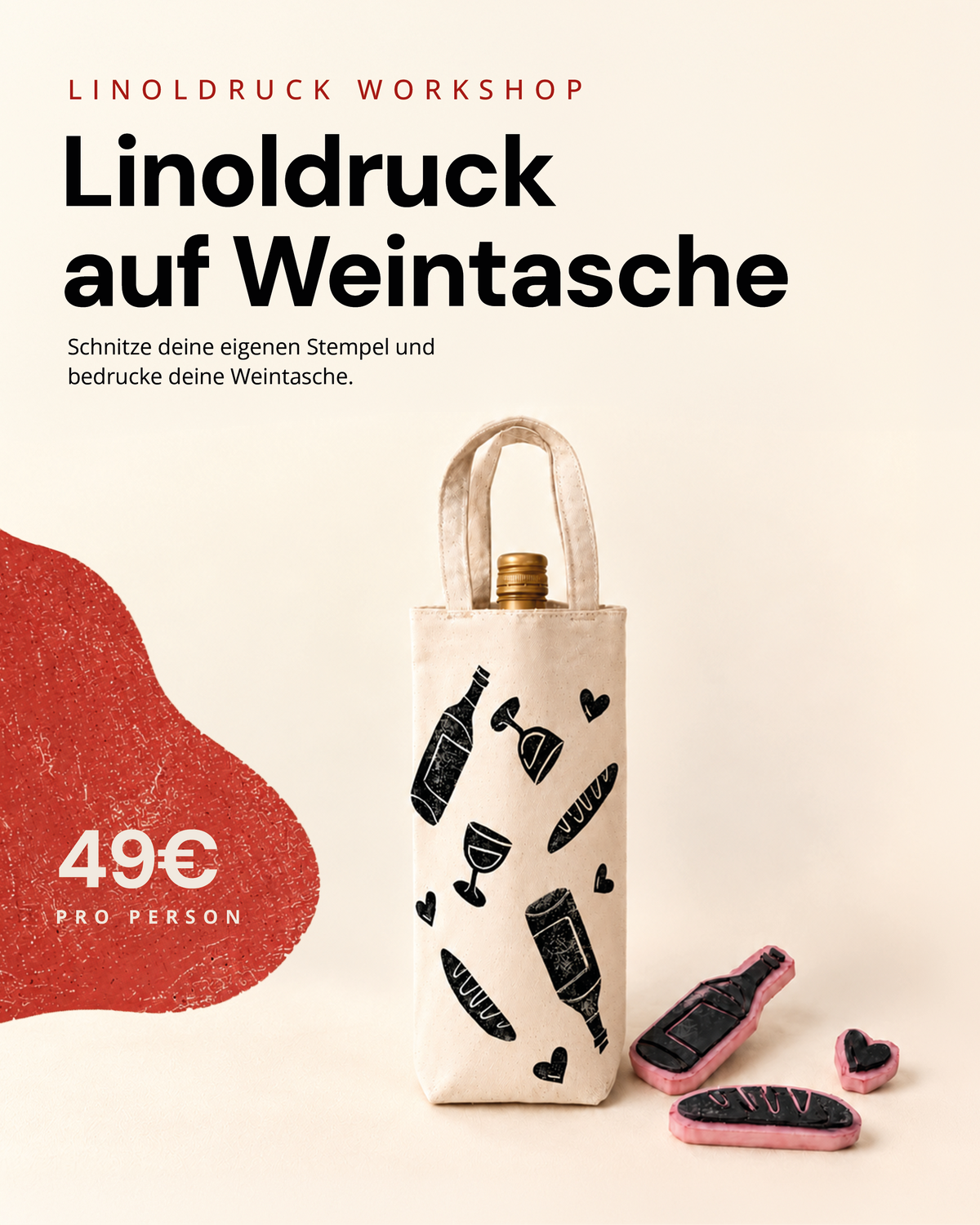 Linoldruck auf Weintasche - Wine & Print