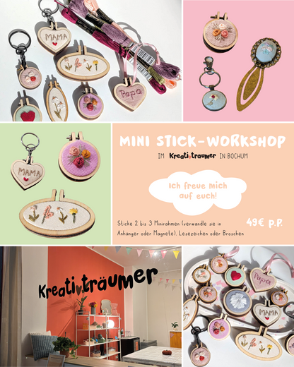 Stick-Workshop: Minirahmen, Lesezeichen und Broschen besticken