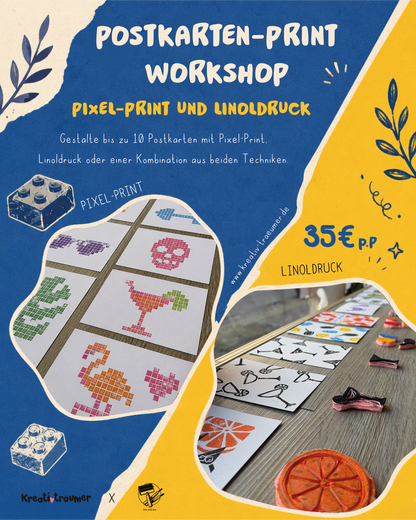 Workshop: Postkarten Print – Pixel-Print und Linoldruck