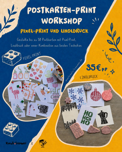 Postkarten Print – Pixel-Print und Linoldruck Workshop